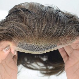 LLWear Toupee for men 100% European Real Human Hair Mens HairPieces 8x10 Inch Soft and Breathable Full French Lace Human Hair Replacement System for Man, 3(Brown Color)