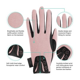 Thapower Horse Riding Gloves Women Equestrian Riding Gloves Ladies Youth Girls Flower Pattern Horseback Leather Gloves Summer Winter Outdoor Sports Mittens