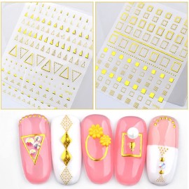 12 Sheets Chains Line Heart Triangle Stars Nail Decals - 3D Self-Adhesive Gold Nail Art Decor - DIY Sticker for Women\'s Manicure 12 Sheets Chains Line Heart Triangle Stars Nail Decals - 3D Self-Adhesive Gold Nail Art Decor - DIY Sticker for Women\'s Manicure