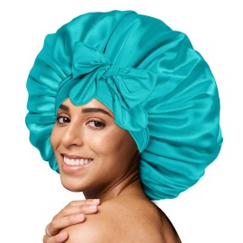 BONNET QUEEN Silk Bonnet for Sleeping Women Big Satin Bonnet Night Sleep Cap Wrap for Curly Hair with Adjustable Tie Band, Single Layer, Large, Aqua Blue BONNET QUEEN Silk Bonnet for Sleeping Women Big Satin Bonnet Night Sleep Cap Wrap for Curly Hair with Adjustable Tie Band, Single Layer, Large, Aqua Blue