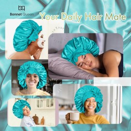 BONNET QUEEN Silk Bonnet for Sleeping Women Big Satin Bonnet Night Sleep Cap Wrap for Curly Hair with Adjustable Tie Band, Single Layer, Large, Aqua Blue BONNET QUEEN Silk Bonnet for Sleeping Women Big Satin Bonnet Night Sleep Cap Wrap for Curly Hair with Adjustable Tie Band, Single Layer, Large, Aqua Blue