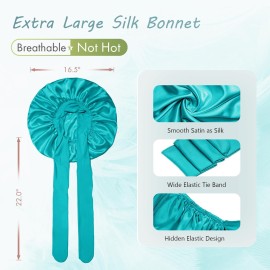 BONNET QUEEN Silk Bonnet for Sleeping Women Big Satin Bonnet Night Sleep Cap Wrap for Curly Hair with Adjustable Tie Band, Single Layer, Large, Aqua Blue BONNET QUEEN Silk Bonnet for Sleeping Women Big Satin Bonnet Night Sleep Cap Wrap for Curly Hair with Adjustable Tie Band, Single Layer, Large, Aqua Blue