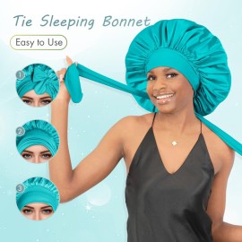 BONNET QUEEN Silk Bonnet for Sleeping Women Big Satin Bonnet Night Sleep Cap Wrap for Curly Hair with Adjustable Tie Band, Single Layer, Large, Aqua Blue BONNET QUEEN Silk Bonnet for Sleeping Women Big Satin Bonnet Night Sleep Cap Wrap for Curly Hair with Adjustable Tie Band, Single Layer, Large, Aqua Blue