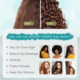 BONNET QUEEN Silk Bonnet for Sleeping Women Big Satin Bonnet Night Sleep Cap Wrap for Curly Hair with Adjustable Tie Band, Single Layer, Large, Aqua Blue BONNET QUEEN Silk Bonnet for Sleeping Women Big Satin Bonnet Night Sleep Cap Wrap for Curly Hair with Adjustable Tie Band, Single Layer, Large, Aqua Blue