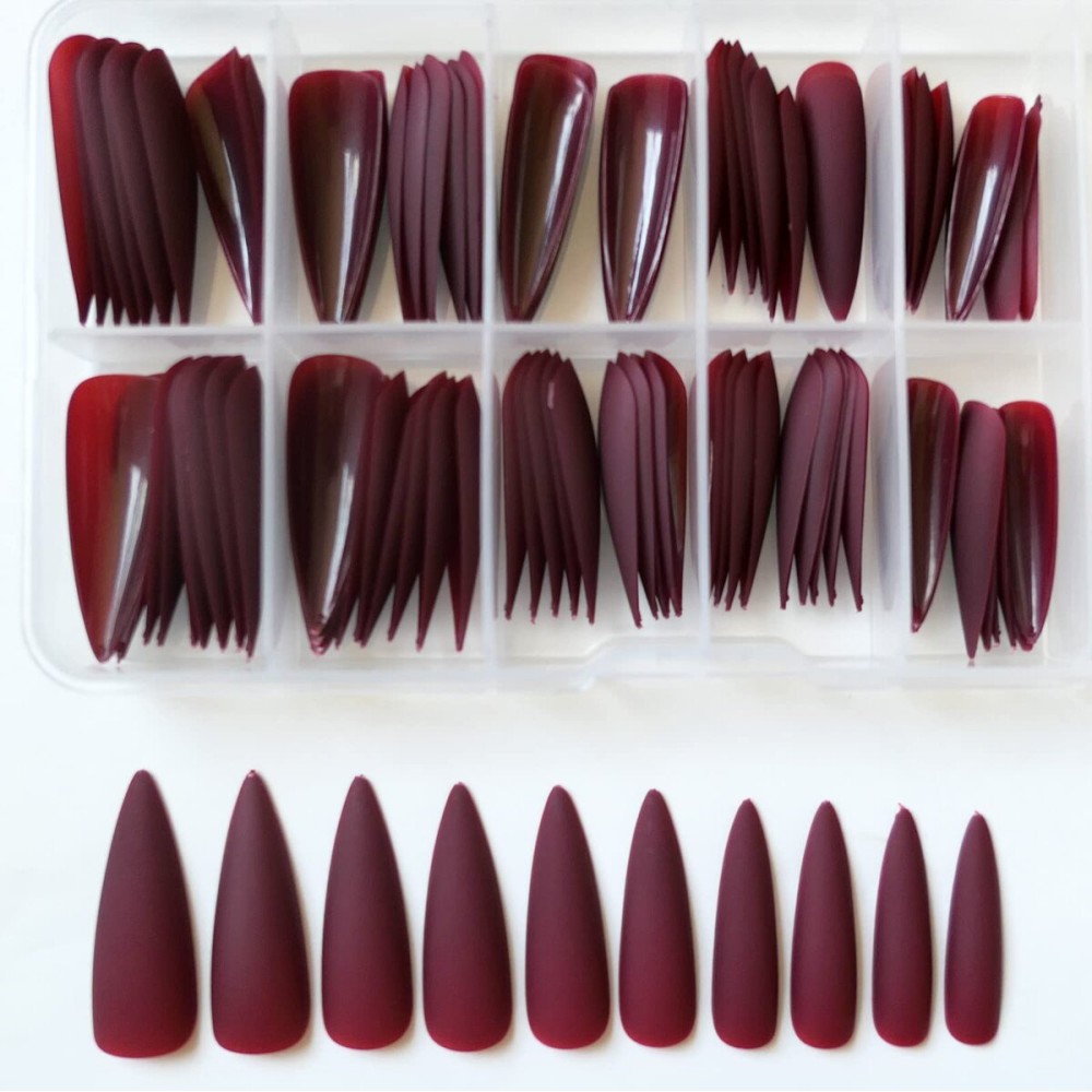 LoveOurHome 100pc Stiletto Press on Nails Long Fake Nails Matte Stiletto Nails Press ons Nail Burgundy Artificial Fingernails Long Pointy False Nails Full Cover Acrylic Nail Tips for Women Girls LoveOurHome 100pc Stiletto Press on Nails Long Fake Nails Matte Stiletto Nails Press ons Nail Burgundy Artificial Fingernails Long Pointy False Nails Full Cover Acrylic Nail Tips for Women Girls