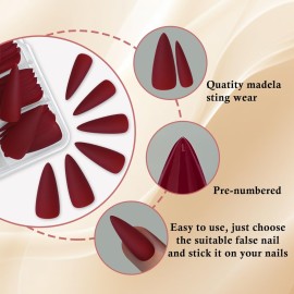 LoveOurHome 100pc Stiletto Press on Nails Long Fake Nails Matte Stiletto Nails Press ons Nail Burgundy Artificial Fingernails Long Pointy False Nails Full Cover Acrylic Nail Tips for Women Girls LoveOurHome 100pc Stiletto Press on Nails Long Fake Nails Matte Stiletto Nails Press ons Nail Burgundy Artificial Fingernails Long Pointy False Nails Full Cover Acrylic Nail Tips for Women Girls