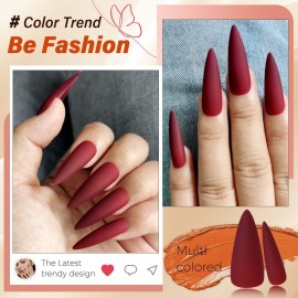 LoveOurHome 100pc Stiletto Press on Nails Long Fake Nails Matte Stiletto Nails Press ons Nail Burgundy Artificial Fingernails Long Pointy False Nails Full Cover Acrylic Nail Tips for Women Girls LoveOurHome 100pc Stiletto Press on Nails Long Fake Nails Matte Stiletto Nails Press ons Nail Burgundy Artificial Fingernails Long Pointy False Nails Full Cover Acrylic Nail Tips for Women Girls
