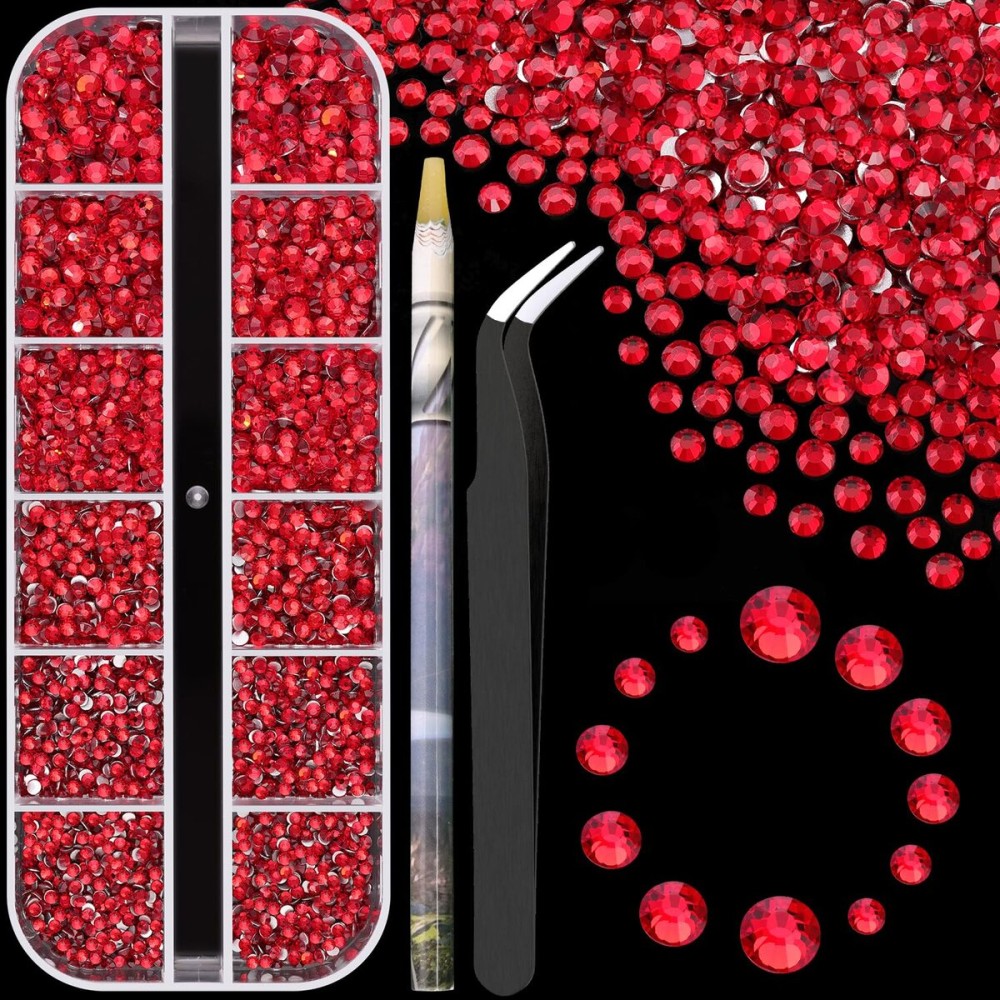 3600pcs Glass Red Nail Rhinestones 6 Sizes(1.8/2/2.4/2.8/3/4mm) Flatback Crystal Nail Charms Jewels Decoration for Nail Art and Crafting, Tweezer and Pickup Pen Included 3600pcs Glass Red Nail Rhinestones 6 Sizes(1.8/2/2.4/2.8/3/4mm) Flatback Crystal Nail Charms Jewels Decoration for Nail Art and Crafting, Tweezer and Pickup Pen Included