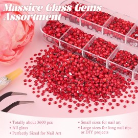 3600pcs Glass Red Nail Rhinestones 6 Sizes(1.8/2/2.4/2.8/3/4mm) Flatback Crystal Nail Charms Jewels Decoration for Nail Art and Crafting, Tweezer and Pickup Pen Included 3600pcs Glass Red Nail Rhinestones 6 Sizes(1.8/2/2.4/2.8/3/4mm) Flatback Crystal Nail Charms Jewels Decoration for Nail Art and Crafting, Tweezer and Pickup Pen Included