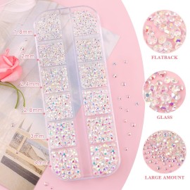 3600pcs Glass Transparent AB Nail Rhinestones 6 Sizes(1.8/2/2.4/2.8/3/4mm) Flatback Crystal Nail Charms Jewels Decoration for Nail Art and Crafting, Tweezer and Pickup Pen Included 3600pcs Glass Transparent AB Nail Rhinestones 6 Sizes(1.8/2/2.4/2.8/3/4mm) Flatback Crystal Nail Charms Jewels Decoration for Nail Art and Crafting, Tweezer and Pickup Pen Included