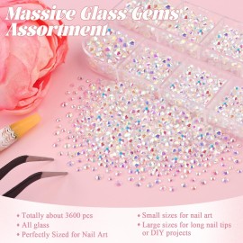 3600pcs Glass Transparent AB Nail Rhinestones 6 Sizes(1.8/2/2.4/2.8/3/4mm) Flatback Crystal Nail Charms Jewels Decoration for Nail Art and Crafting, Tweezer and Pickup Pen Included 3600pcs Glass Transparent AB Nail Rhinestones 6 Sizes(1.8/2/2.4/2.8/3/4mm) Flatback Crystal Nail Charms Jewels Decoration for Nail Art and Crafting, Tweezer and Pickup Pen Included