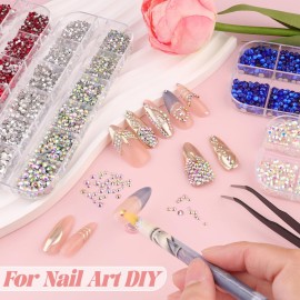 3600pcs Glass Transparent AB Nail Rhinestones 6 Sizes(1.8/2/2.4/2.8/3/4mm) Flatback Crystal Nail Charms Jewels Decoration for Nail Art and Crafting, Tweezer and Pickup Pen Included 3600pcs Glass Transparent AB Nail Rhinestones 6 Sizes(1.8/2/2.4/2.8/3/4mm) Flatback Crystal Nail Charms Jewels Decoration for Nail Art and Crafting, Tweezer and Pickup Pen Included