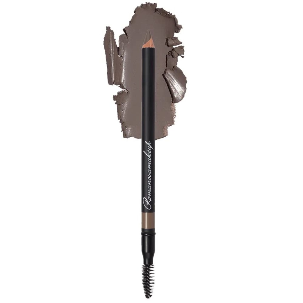 Sexy Eyebrow Pencil ASH BROWN. Natural Smudge Free, Long lasting, Ultra Fine, Brow Defining, Dual End Pencil by Romanovamakeup with Built-in Brush for All Day Eyebrows Light to Dark Brown Hair.