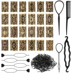 Geosar 24 Pcs Norse Vikings Runes Hair Beard Beads for Bracelets Necklace Accessories DIY Includes 7 Pcs Pull Hair Pin Quick Beader Tool and Black Rubber Bands for Women Men(Gold)