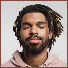 Geosar 24 Pcs Norse Vikings Runes Hair Beard Beads for Bracelets Necklace Accessories DIY Includes 7 Pcs Pull Hair Pin Quick Beader Tool and Black Rubber Bands for Women Men(Gold)