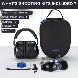 Yewltvep Gun Range Ear Protection Shooting Ear Protection Ear Muffs for Shooting Range Including High-Performance Earmuffs, Eye Protection-Gun Safety Glasses, Earplugs, Hard Storage Carrying Case