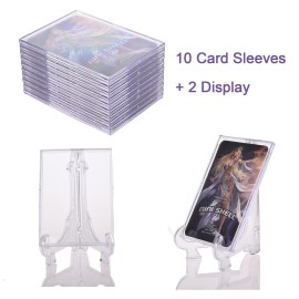Tpoael Cards Sleeves Top Loaders 10 Hard Acrylic Card Protector Clear Card Brick + 2 Display Stand Fit for Trading Cards,Standard Sports,Baseball Card Holder Cases Collectibles White