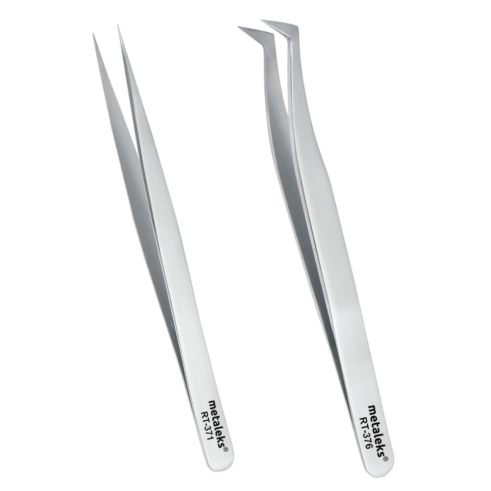 Metaleks 2pcs Eyelash Extension Tweezers Set In Matt Finish Surgical Steel Sterilizable Lash Tweezers (RT-371376) Metaleks 2pcs Eyelash Extension Tweezers Set In Matt Finish Surgical Steel Sterilizable Lash Tweezers (RT-371376)