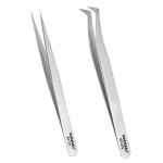 Metaleks 2pcs Eyelash Extension Tweezers Set In Matt Finish Surgical Steel Sterilizable Lash Tweezers (RT-371376)