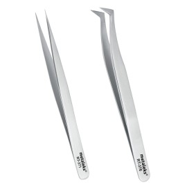 Metaleks 2pcs Eyelash Extension Tweezers Set In Matt Finish Surgical Steel Sterilizable Lash Tweezers (RT-371376) Metaleks 2pcs Eyelash Extension Tweezers Set In Matt Finish Surgical Steel Sterilizable Lash Tweezers (RT-371376)