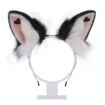 Faylay Plush Furry Rabbit Headwear with Cute Heart Imprint Artificial Bunny Ear Headband Simulation (3-Black)