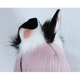 Faylay Plush Furry Rabbit Headwear with Cute Heart Imprint Artificial Bunny Ear Headband Simulation (3-Black)