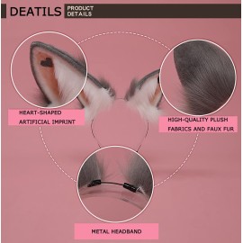 Faylay Plush Furry Rabbit Headwear with Cute Heart Imprint Artificial Bunny Ear Headband Simulation (3-Black)