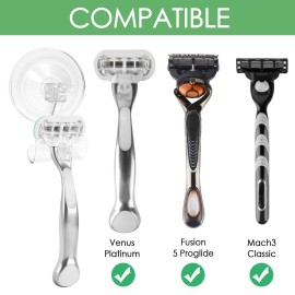 Linkidea 3 Pack Razor Holder for Shower, Wall Mounted Suction Cup Shaver Hanger Hooks for Bathroom, Compatible with Venus Platinum, Fusion 5 Proshield & Proglide, Mach 3 Classic