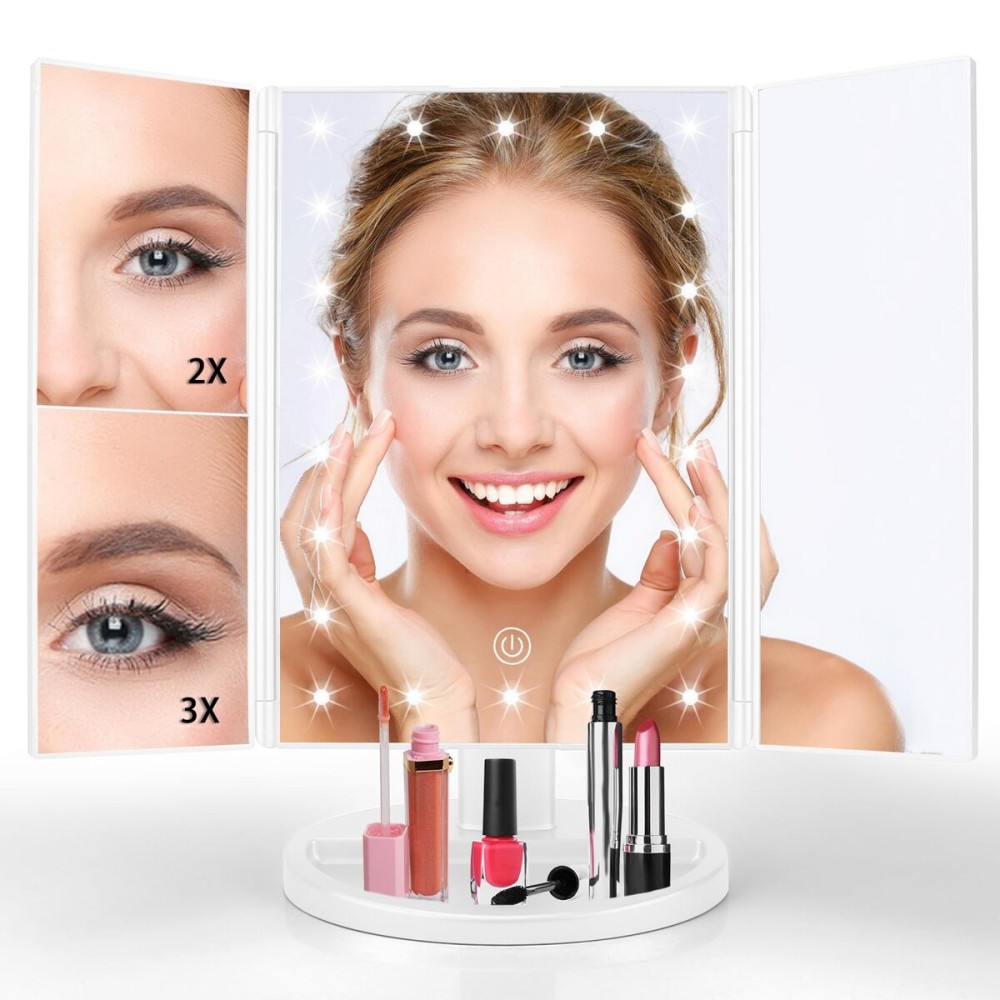 JAMIEWIN Lighted Makeup Mirror 3X/2X/1X Magnification 21 LED Trifold Vanity Mirror with Touch Sensor Dimming Portable Travel Mirror Best Xmas Gifts for Women Girls JAMIEWIN Lighted Makeup Mirror 3X/2X/1X Magnification 21 LED Trifold Vanity Mirror with Touch Sensor Dimming Portable Travel Mirror Best Xmas Gifts for Women Girls