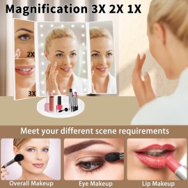 JAMIEWIN Lighted Makeup Mirror 3X/2X/1X Magnification 21 LED Trifold Vanity Mirror with Touch Sensor Dimming Portable Travel Mirror Best Xmas Gifts for Women Girls JAMIEWIN Lighted Makeup Mirror 3X/2X/1X Magnification 21 LED Trifold Vanity Mirror with Touch Sensor Dimming Portable Travel Mirror Best Xmas Gifts for Women Girls