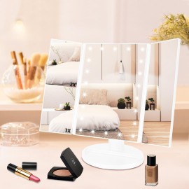 JAMIEWIN Lighted Makeup Mirror 3X/2X/1X Magnification 21 LED Trifold Vanity Mirror with Touch Sensor Dimming Portable Travel Mirror Best Xmas Gifts for Women Girls JAMIEWIN Lighted Makeup Mirror 3X/2X/1X Magnification 21 LED Trifold Vanity Mirror with Touch Sensor Dimming Portable Travel Mirror Best Xmas Gifts for Women Girls