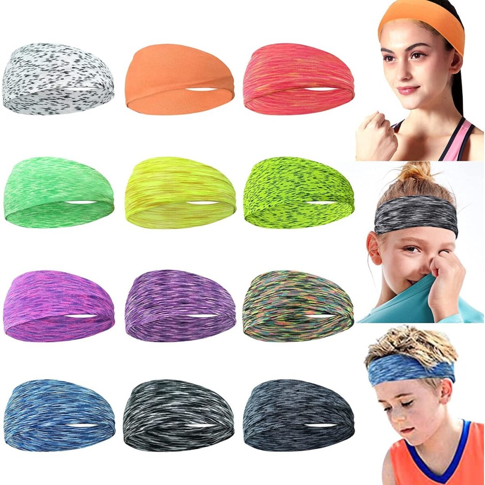 CLLOT 12 Colors Sweat Headbands Breathable Athletic Sweatbands Yoga Sports Headbands for Girls and Boys Soft Moisture Wicking Elastic Hairband for Girls and Teenagers Adults