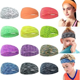 CLLOT 12 Colors Sweat Headbands Breathable Athletic Sweatbands Yoga Sports Headbands for Girls and Boys Soft Moisture Wicking Elastic Hairband for Girls and Teenagers Adults