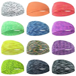 CLLOT 12 Colors Sweat Headbands Breathable Athletic Sweatbands Yoga Sports Headbands for Girls and Boys Soft Moisture Wicking Elastic Hairband for Girls and Teenagers Adults