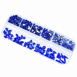 660Pcs Royal Blue Crystals Rhinestones Nail Art Flat Back Round Multi Sized Shapes Blue Gems Rhinestone Stones Beads for Nail Art DIY Jewelry Crafts Accessories