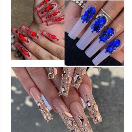 660Pcs Royal Blue Crystals Rhinestones Nail Art Flat Back Round Multi Sized Shapes Blue Gems Rhinestone Stones Beads for Nail Art DIY Jewelry Crafts Accessories