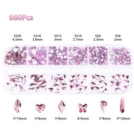 660Pcs Light Pink Rhinestones Crystals Gems Nail Art Flat Back Round Multi Sized Shapes Pink Gems Rhinestone Stones Beads for Nail Art DIY Jewelry Crafts Accessories 660Pcs Light Pink Rhinestones Crystals Gems Nail Art Flat Back Round Multi Sized Shapes Pink Gems Rhinestone Stones Beads for Nail Art DIY Jewelry Crafts Accessories