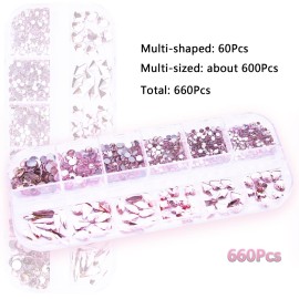 660Pcs Light Pink Rhinestones Crystals Gems Nail Art Flat Back Round Multi Sized Shapes Pink Gems Rhinestone Stones Beads for Nail Art DIY Jewelry Crafts Accessories 660Pcs Light Pink Rhinestones Crystals Gems Nail Art Flat Back Round Multi Sized Shapes Pink Gems Rhinestone Stones Beads for Nail Art DIY Jewelry Crafts Accessories