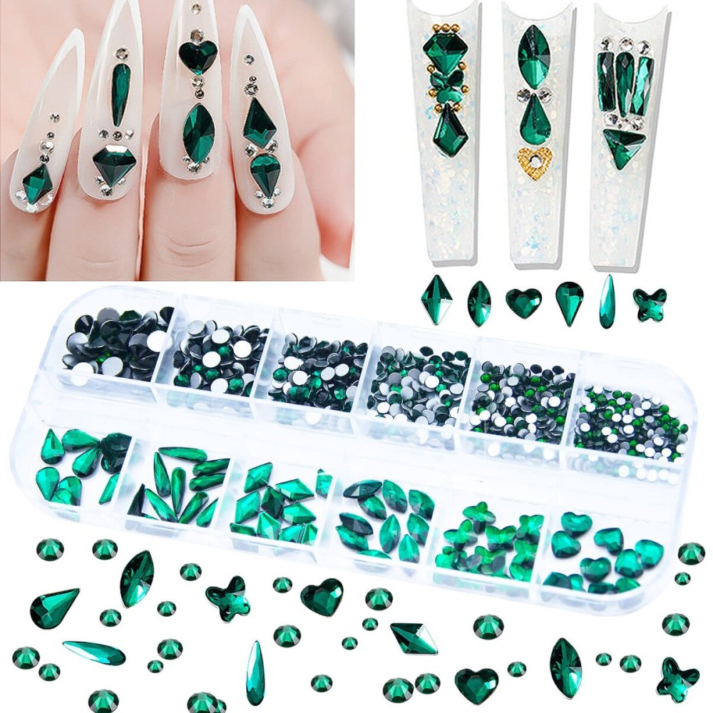 660Pcs Emerald Green Nail Rhinestones Crystals Nail Art Flat Back Round Multi Sized Shapes Green Gems Rhinestone Stones Beads for Nail Art DIY Jewelry Crafts Accessories 660Pcs Emerald Green Nail Rhinestones Crystals Nail Art Flat Back Round Multi Sized Shapes Green Gems Rhinestone Stones Beads for Nail Art DIY Jewelry Crafts Accessories