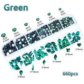 660Pcs Emerald Green Nail Rhinestones Crystals Nail Art Flat Back Round Multi Sized Shapes Green Gems Rhinestone Stones Beads for Nail Art DIY Jewelry Crafts Accessories 660Pcs Emerald Green Nail Rhinestones Crystals Nail Art Flat Back Round Multi Sized Shapes Green Gems Rhinestone Stones Beads for Nail Art DIY Jewelry Crafts Accessories