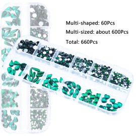 660Pcs Emerald Green Nail Rhinestones Crystals Nail Art Flat Back Round Multi Sized Shapes Green Gems Rhinestone Stones Beads for Nail Art DIY Jewelry Crafts Accessories 660Pcs Emerald Green Nail Rhinestones Crystals Nail Art Flat Back Round Multi Sized Shapes Green Gems Rhinestone Stones Beads for Nail Art DIY Jewelry Crafts Accessories
