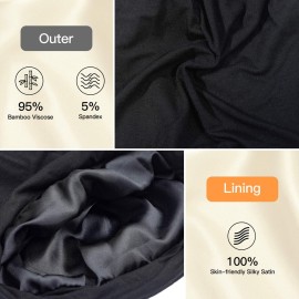 Silk Satin Lined Bonnet Sleep Cap - Adjustable Stay on All Night Hair Wrap Cover Slouchy Beanie for Curly Hair Protection for Women and Men - Black & Pink