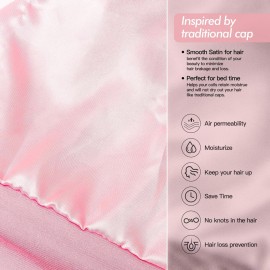 Silk Satin Lined Bonnet Sleep Cap - Adjustable Stay on All Night Hair Wrap Cover Slouchy Beanie for Curly Hair Protection for Women and Men - Black & Pink