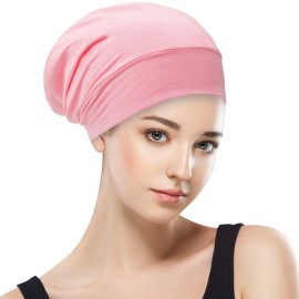 Silk Satin Lined Bonnet Sleep Cap - Adjustable Stay on All Night Hair Wrap Cover Slouchy Beanie for Curly Hair Protection for Women and Men - Black & Pink