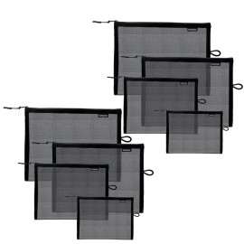 SUPACOOL Set of 8 Travel Mesh Makeup Bag, Cosmetic Organizer Pouches with Zipper, Diaper Organizing Pouches, Nylon Toiletries Bag for Women and Men(8pcs, Black)
