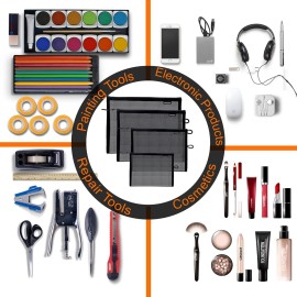 SUPACOOL Set of 8 Travel Mesh Makeup Bag, Cosmetic Organizer Pouches with Zipper, Diaper Organizing Pouches, Nylon Toiletries Bag for Women and Men(8pcs, Black)