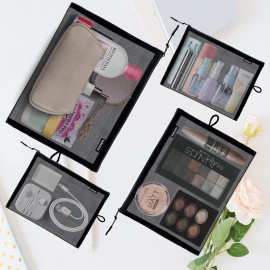 SUPACOOL Set of 8 Travel Mesh Makeup Bag, Cosmetic Organizer Pouches with Zipper, Diaper Organizing Pouches, Nylon Toiletries Bag for Women and Men(8pcs, Black)