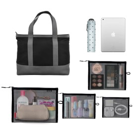 SUPACOOL Set of 8 Travel Mesh Makeup Bag, Cosmetic Organizer Pouches with Zipper, Diaper Organizing Pouches, Nylon Toiletries Bag for Women and Men(8pcs, Black)