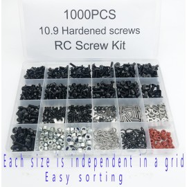 1000pcs Universal RC Screw Kit Screws Assortment Set, Hardware Fasteners for Traxxas Axial Redcat HPI Arrma SCX10 Losi 1/8 1/10 1/12 1/16 Scale RC Cars Trucks Crawler (1000pcs RC Screws)