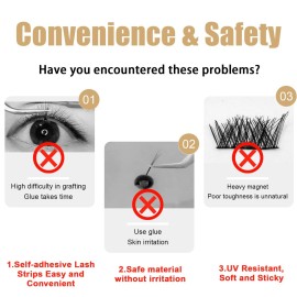 CHLXZM Self Adhesive Lash Strips for Fake Eyelashes, Soft & Comfortable,Waterproof,No Glue Apply False Lashes 40 Pieces (Black)